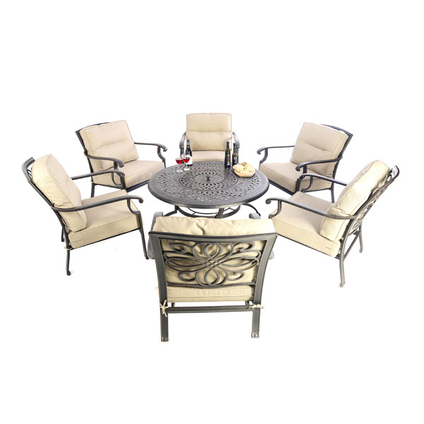 Fire & Ice 120 Table, 6 Lounge Armchairs Outside Edge Garden Furniture