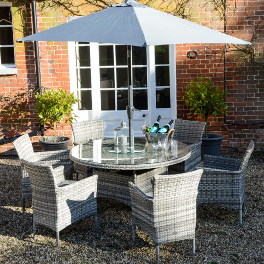 Malmo Stacking 6 Chair Round Dining Set Outside Edge Garden Furniture