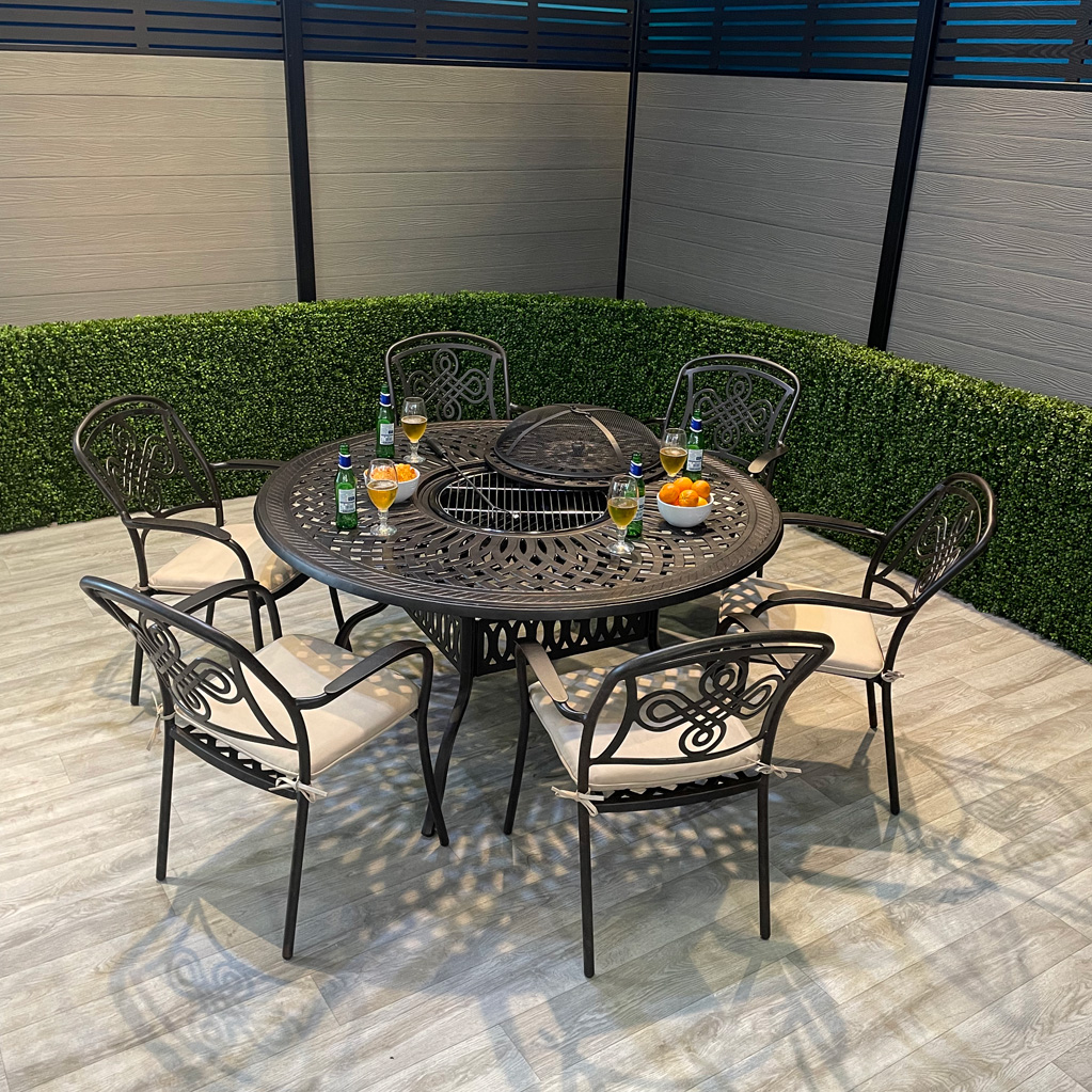 Firepit & Ice 150 Table 6 Brompton Chairs Outside Edge Garden Furniture